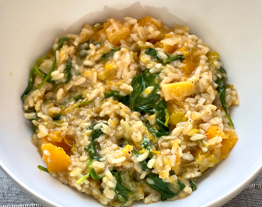 Butternut risotto with leeks and Fireworks garlic butter