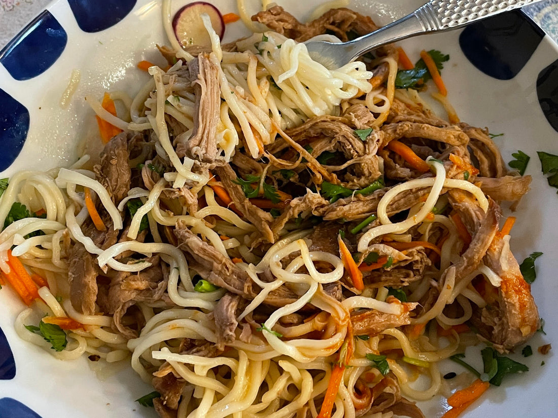 Loaded banh mi bowls with ginger miso soba noodles or ginger miso steamed rice