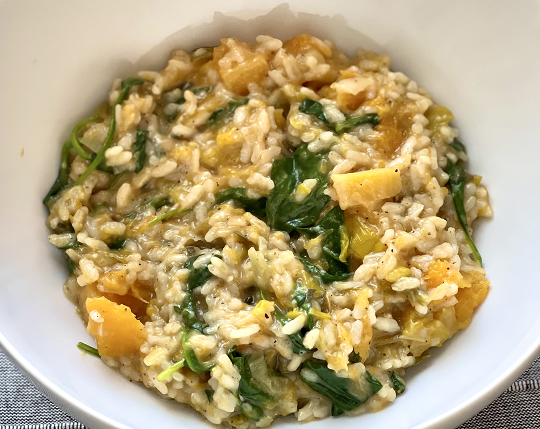 Butternut risotto with leeks and Fireworks garlic butter