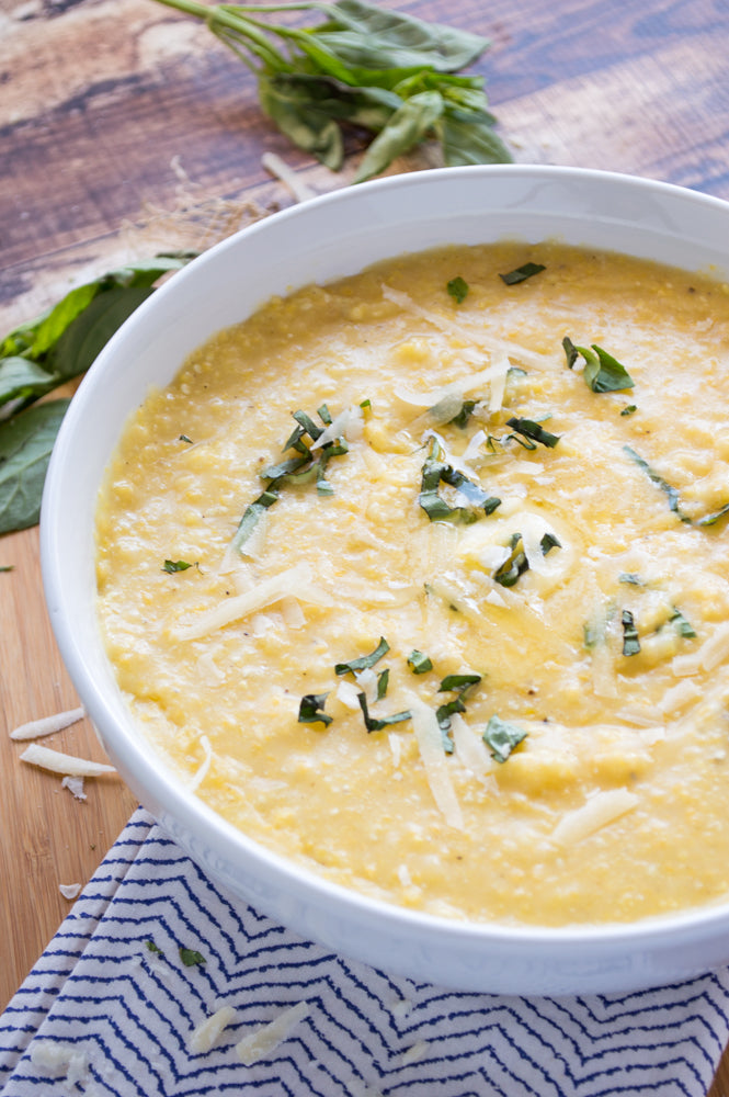 Fireworks basil pesto butter polenta