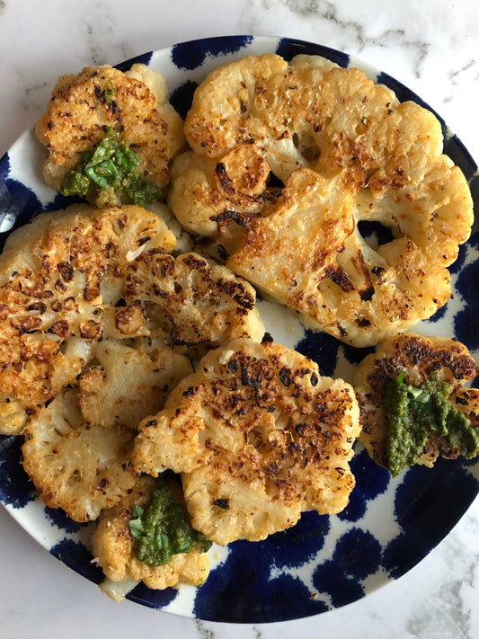 Grilled Cauliflower Steaks with Classic Steakhouse Fireworks Butter