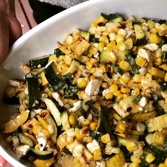 Grilled Corn with Fireworks Chipotle Tomato Butter and Zucchini Salad
