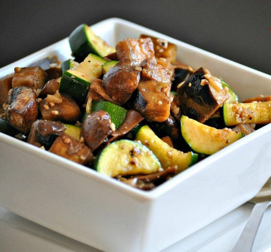 Fireworks Roasted Zucchini, Mushrooms and Eggplant with Orzo