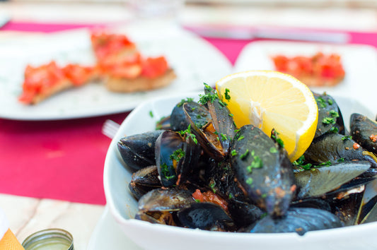 Fireworks Chipotle Tomato Mussels with Wine, Sausage and Garlic